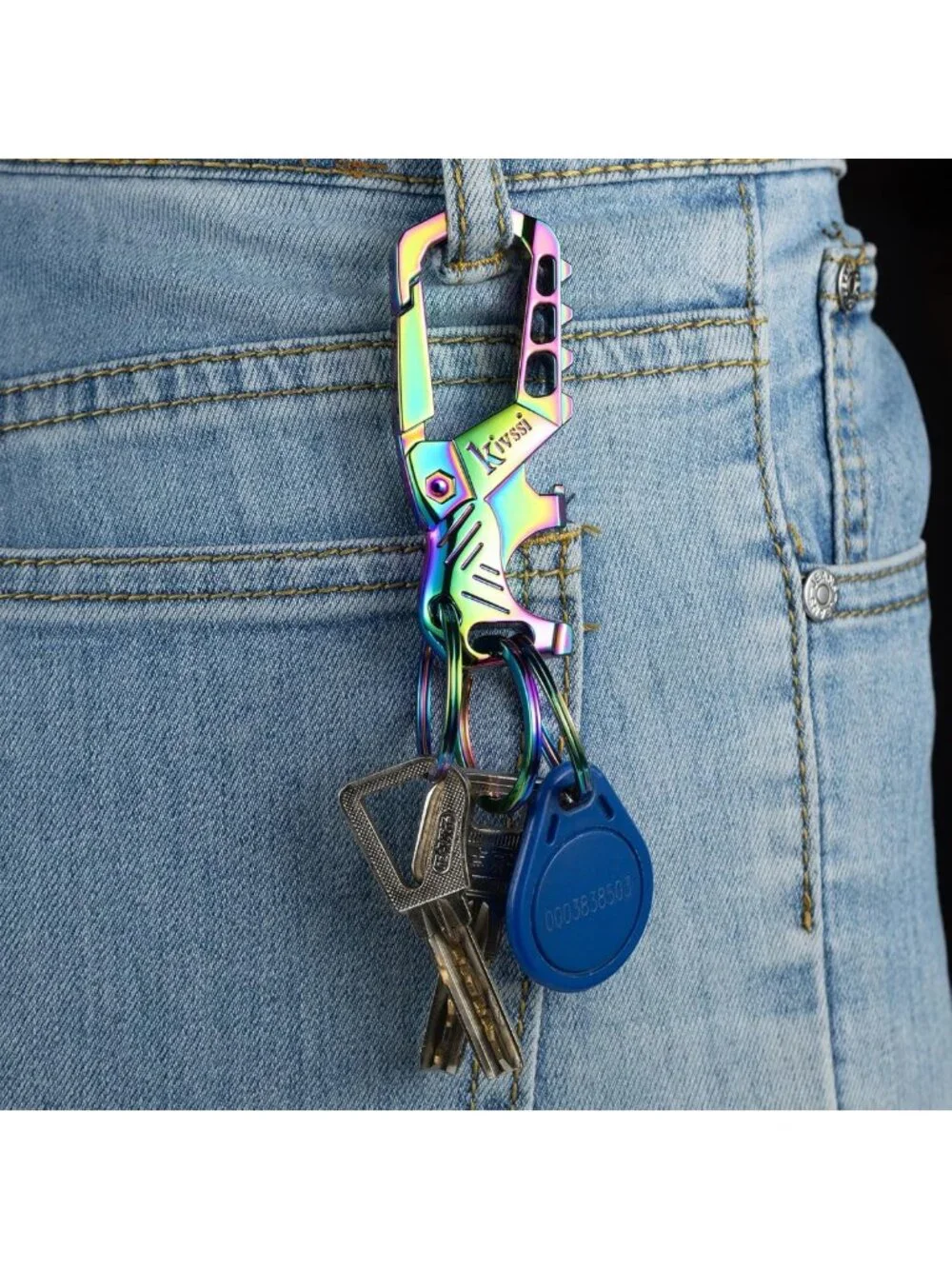 Durable Metal Keychain Set with Carabiner Clip, Bottle Opener & 3 Rings - Unisex